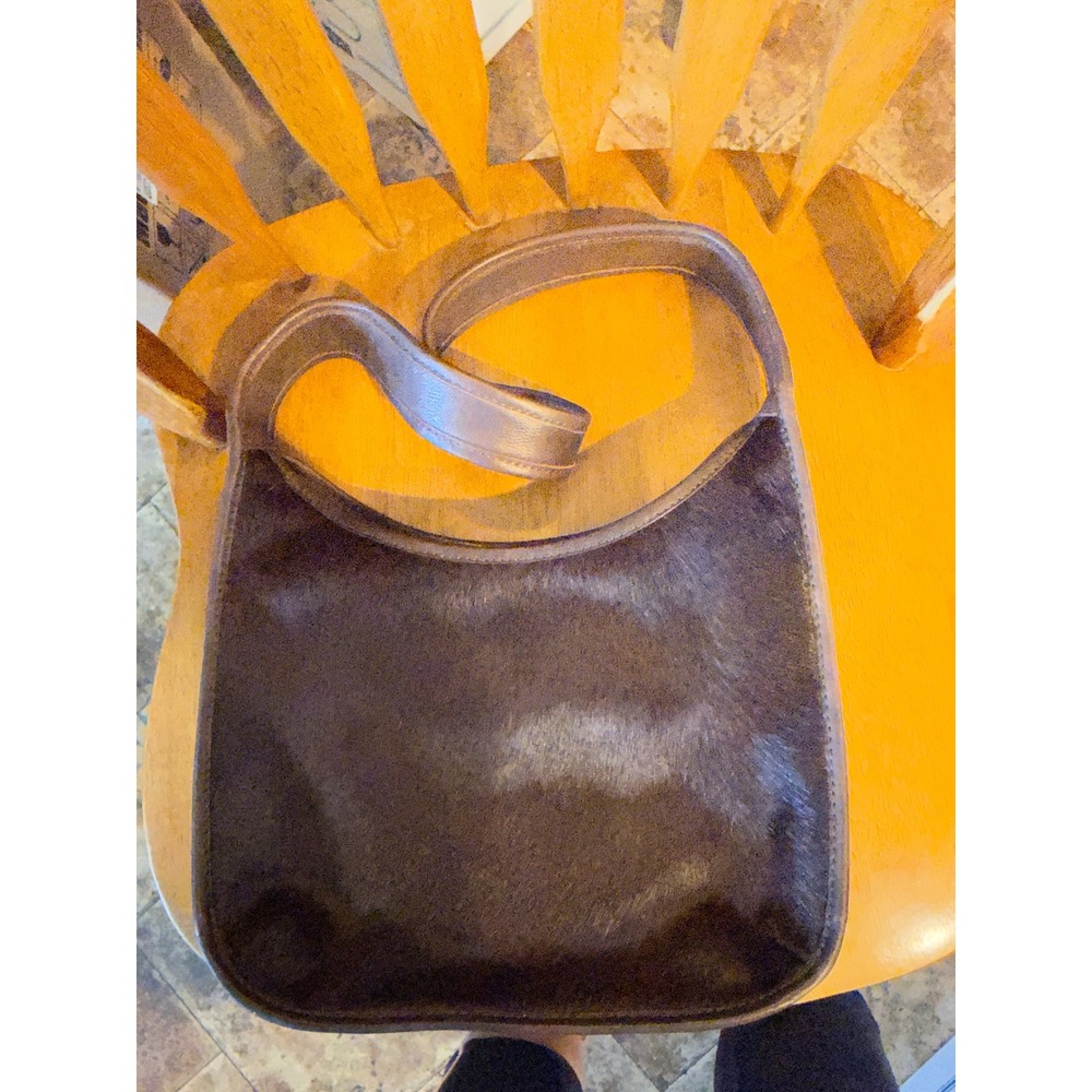 Margot Dark Brown Pony Hair Leather Hobo Shoulder Bag Espresso Small Zippered